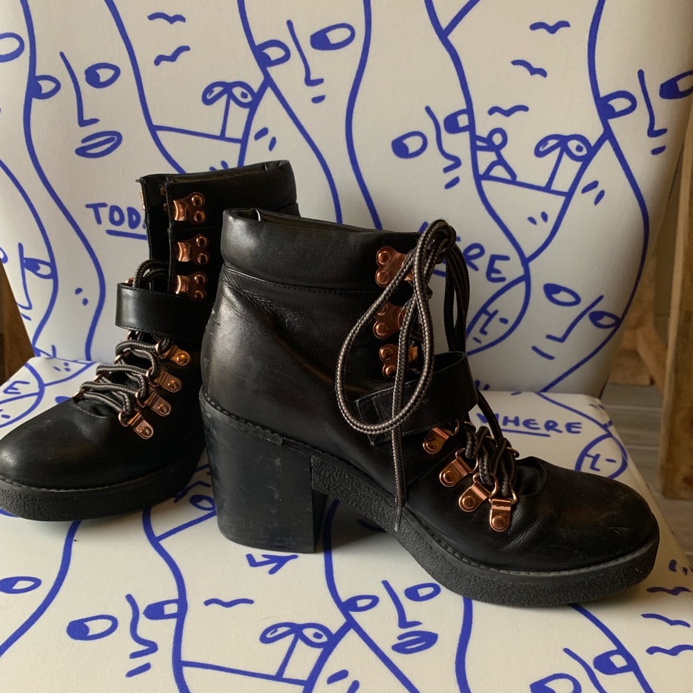 Biker chic lace-up booties